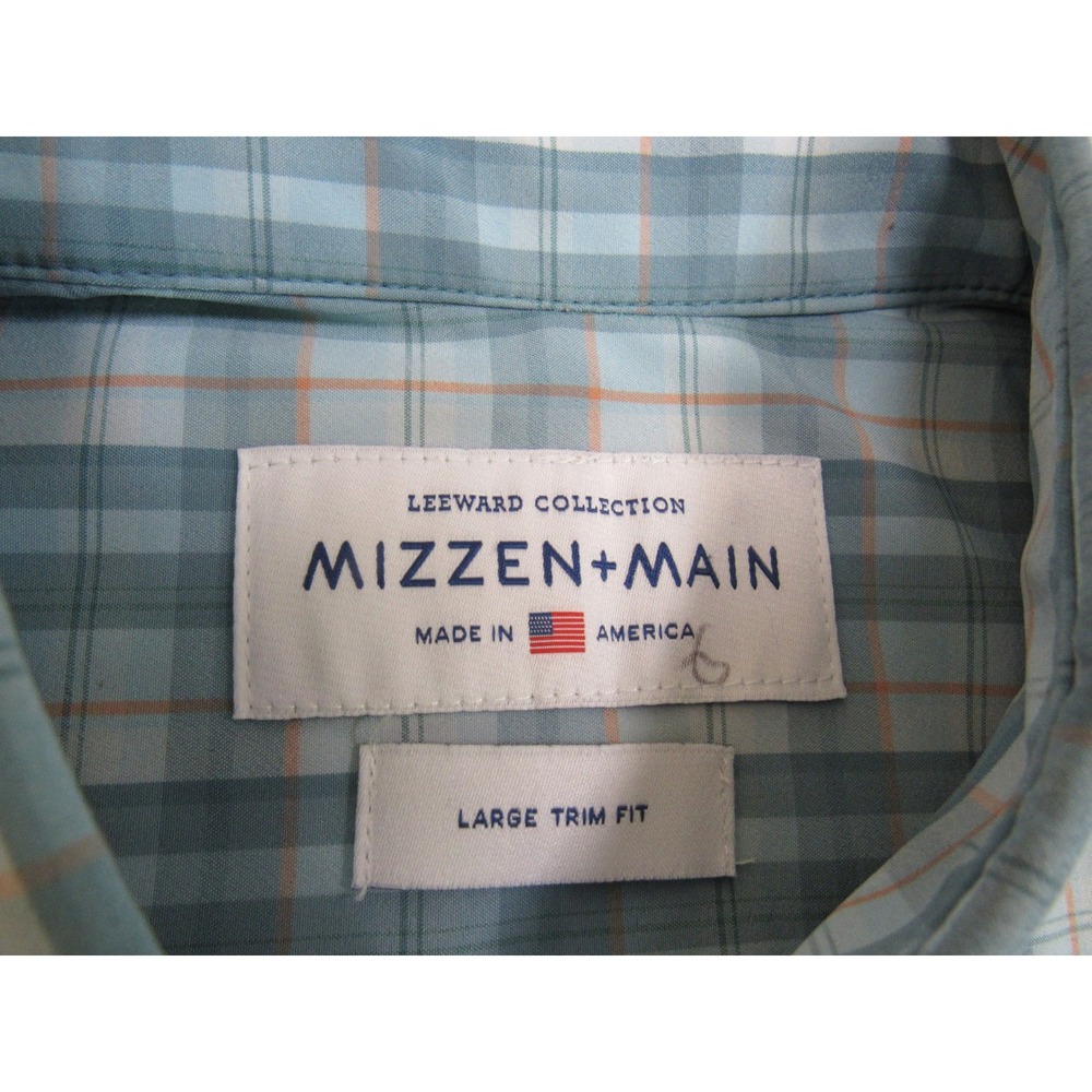 Mizzen+Main Leeward Short Sleeve Plaid Shirt Blue Orange Large Trim Fit - Picture 3 of 7